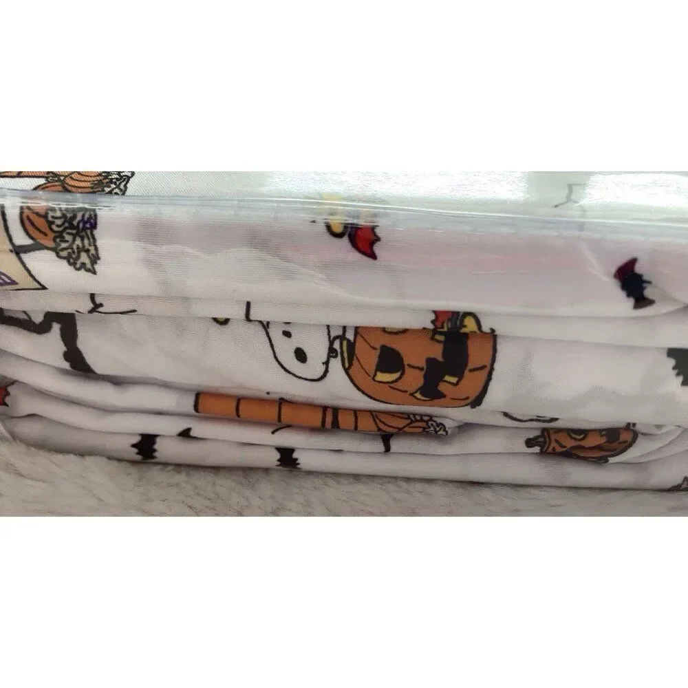 Peanuts Snoopy Woodstock Halloween QUEEN Size Sheet Set Doghouse Pumpkin Moon‎